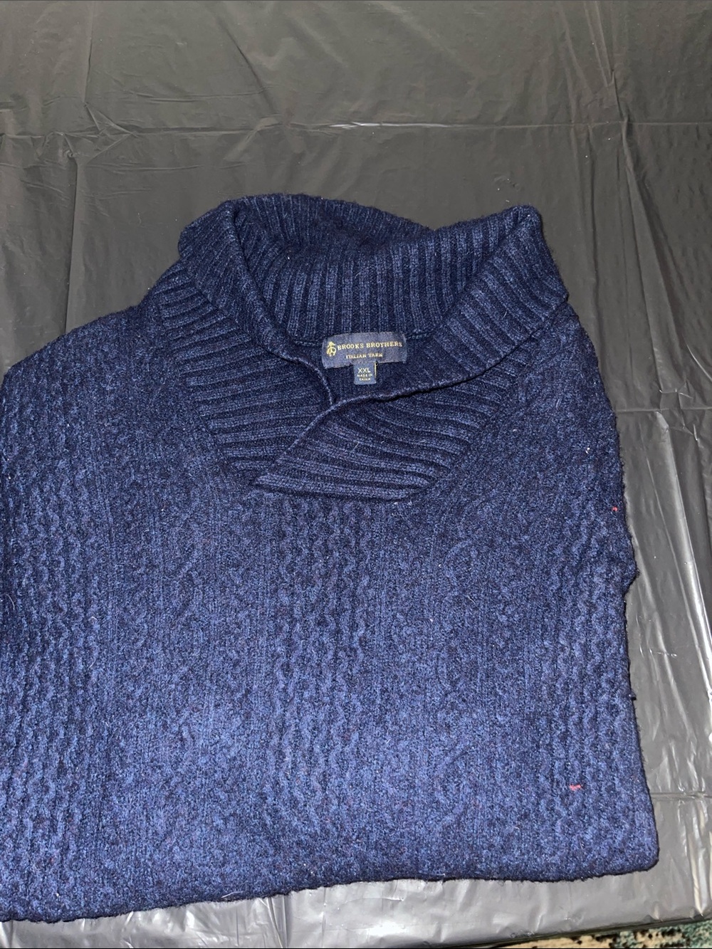 Brooks Brothers Navy Shawl-Collar Cable Knit Turtleneck Sweater
